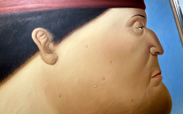 ボテロが描いた『ウルビーノ公爵夫妻の肖像』のご主人のほうドアップ